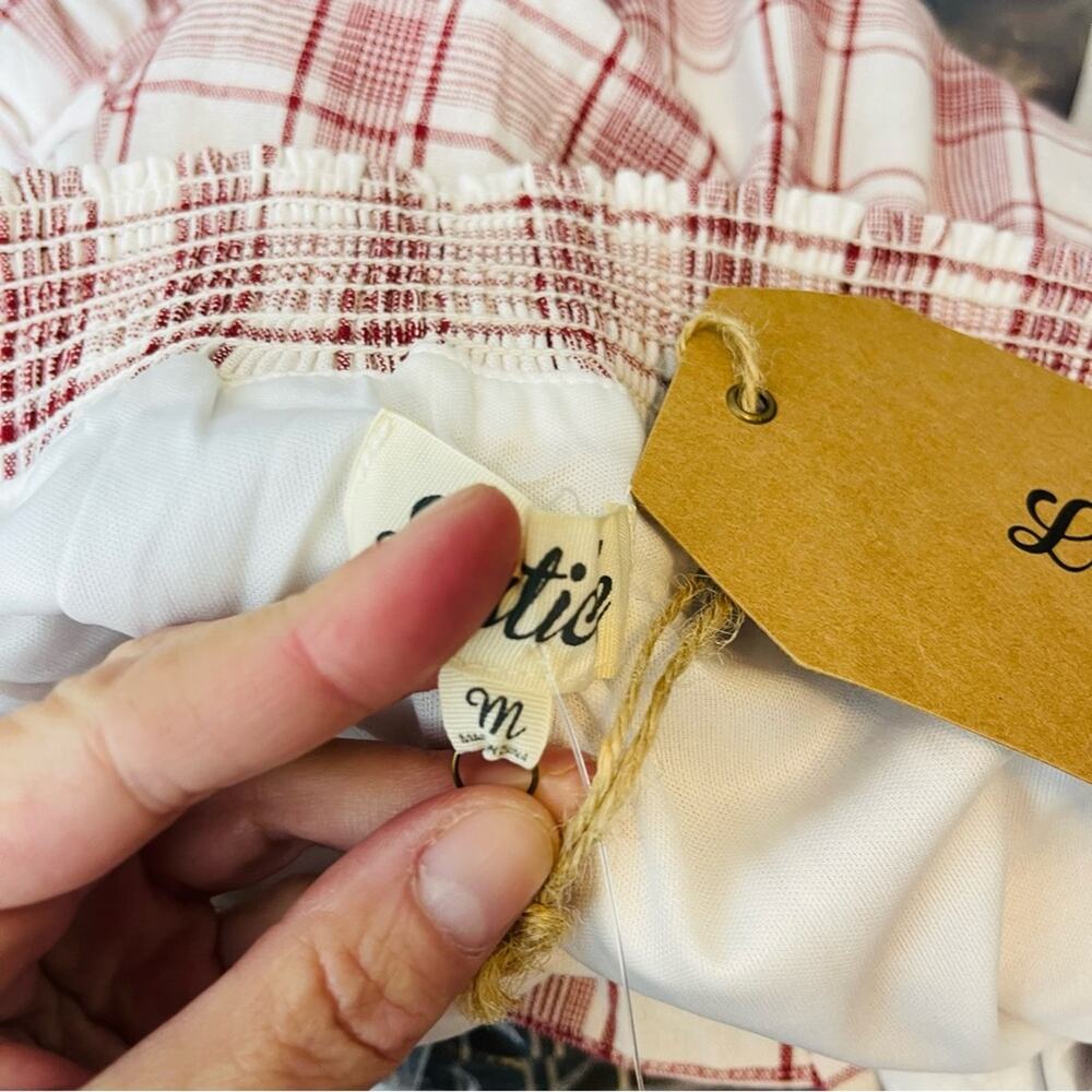 NEW Listicle red white plaid ruffle cottagecore sundress midi dress medium - Picture 6 of 7